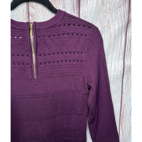 Eliza J Women's Wine Sweater Dress With Cutwork 3/4 Sleeve Fit & Flare Size L - Picture 7 of 13